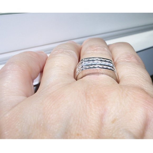 925 STERLING SILVER Men's Channel Set Cubic Zirconia Band Ring - Picture 6 of 16